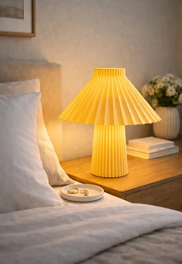 Pileli Modern Gece Lambası Bej