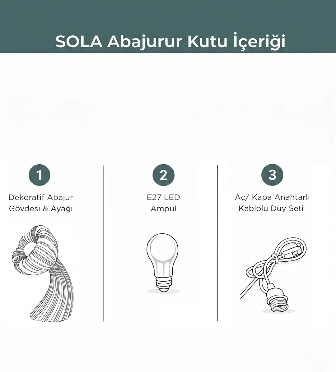 Sola Modern Masa Lambası kutu içeriği