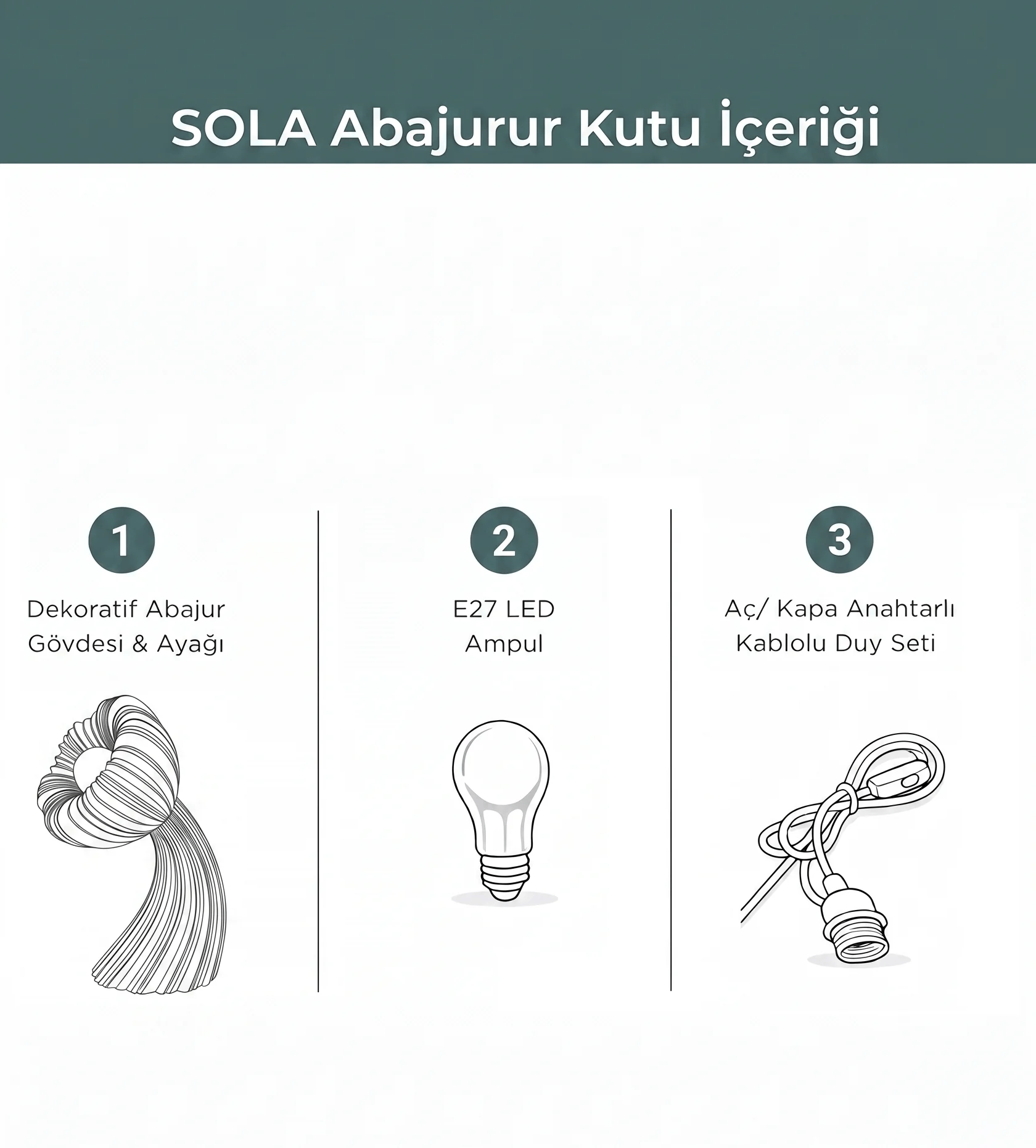 Sola Modern Masa Lambası kutu içeriği